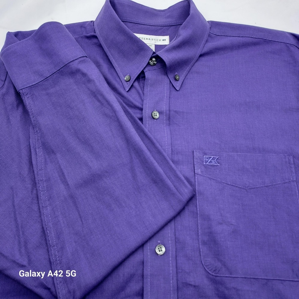 Cutter & Buck Mens Large Purple Cotton Button Down Long Sleeve Dress Shirt